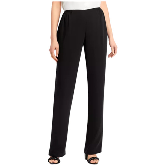 Caroline Rose Black Straight Leg Pants Pull On Flat Front Elastic Waist Small - Picture 1 of 8